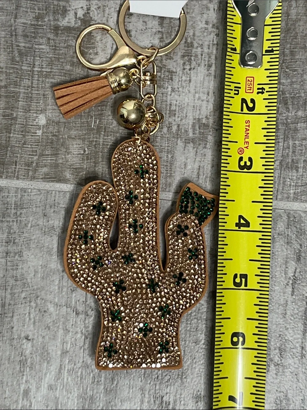Gold-Tone Cactus Keychain Charm with Tassel